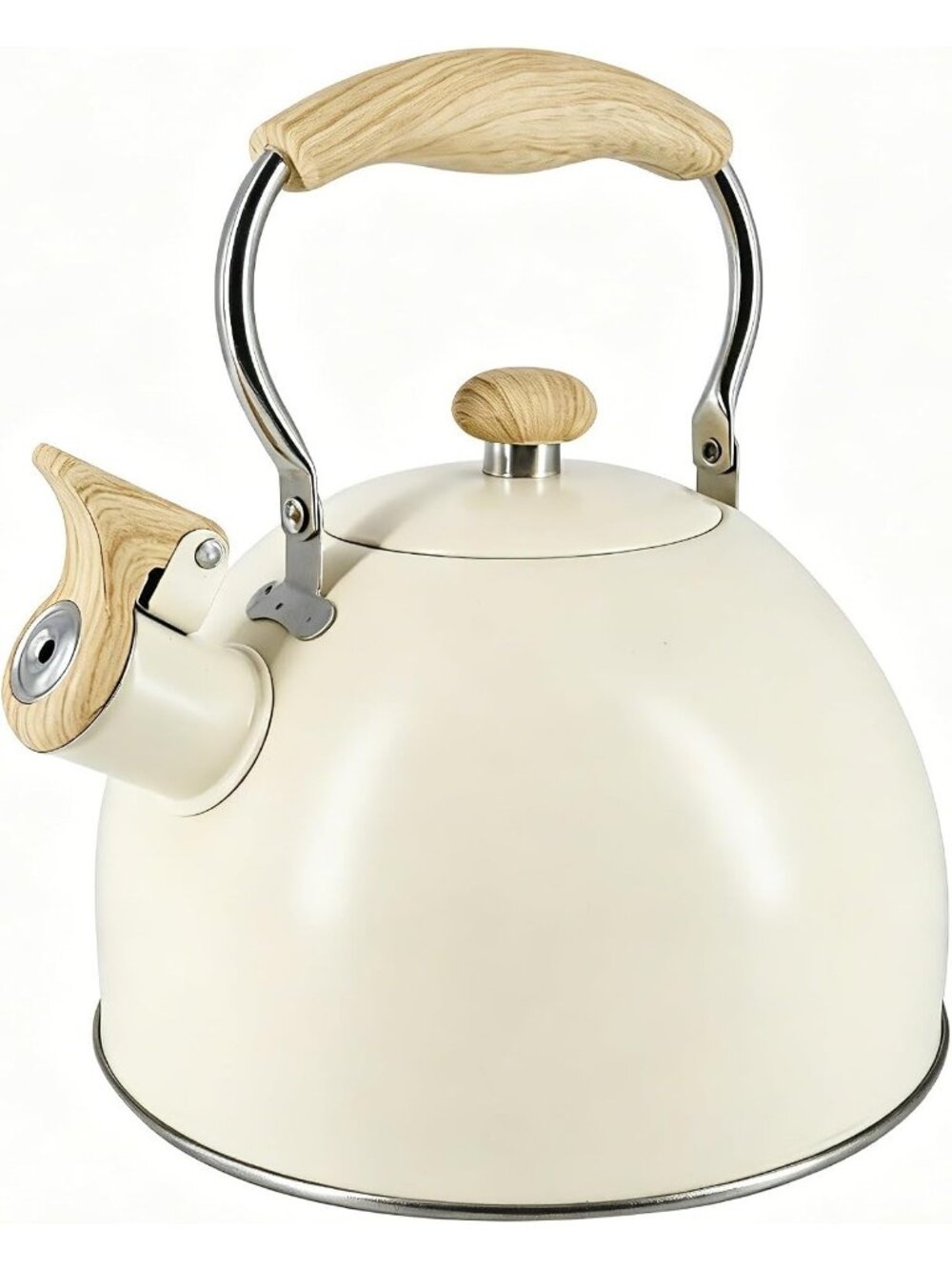 Matte Cream Kitchen Whistling Tea Kettle 2 Quart Stainless Steel Stovetop Teapot
